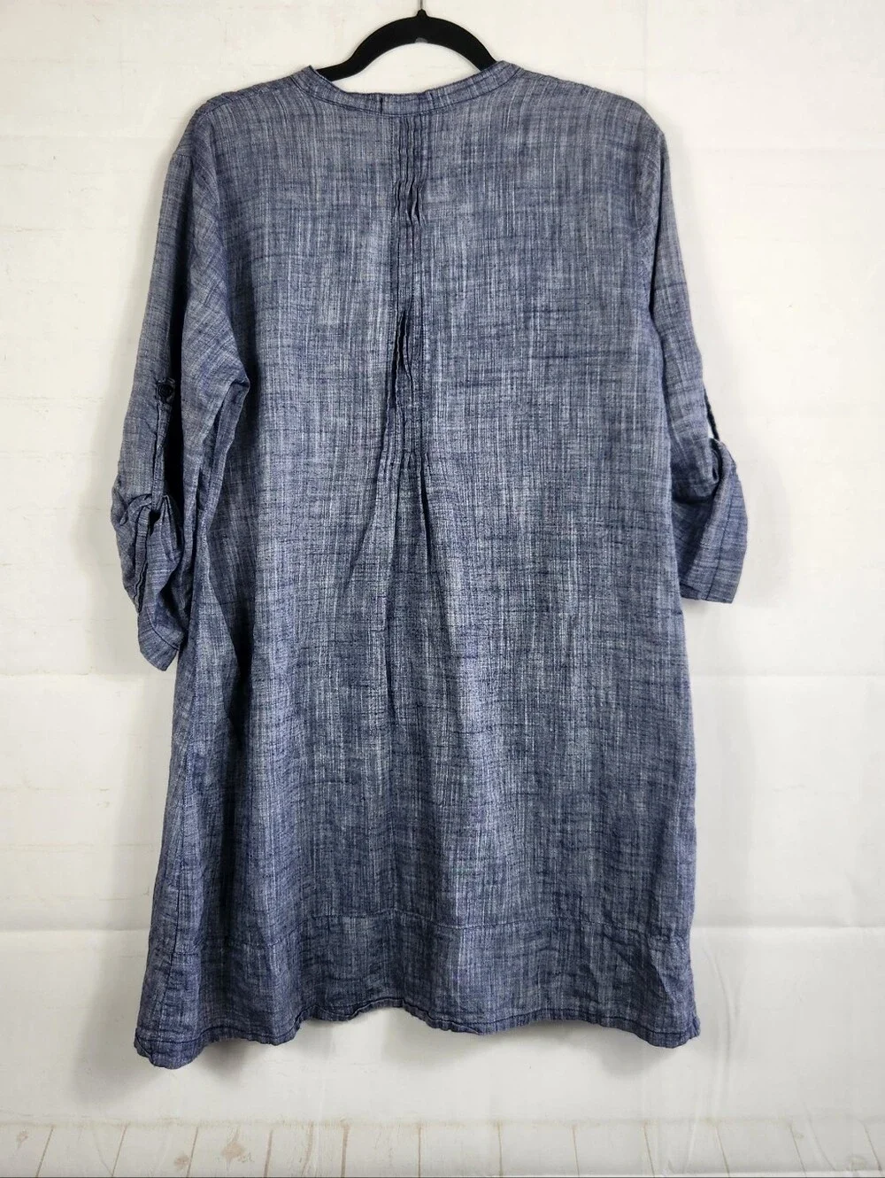 CP Shades Regina Chambray Blue Cotton Tunic Top Large Boho Lagenlook - Picture 3 of 12